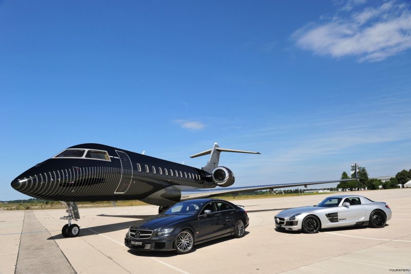 Private Jet and Mercedes