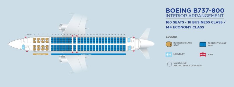 Расположение окон в самолете Боинг 737-800