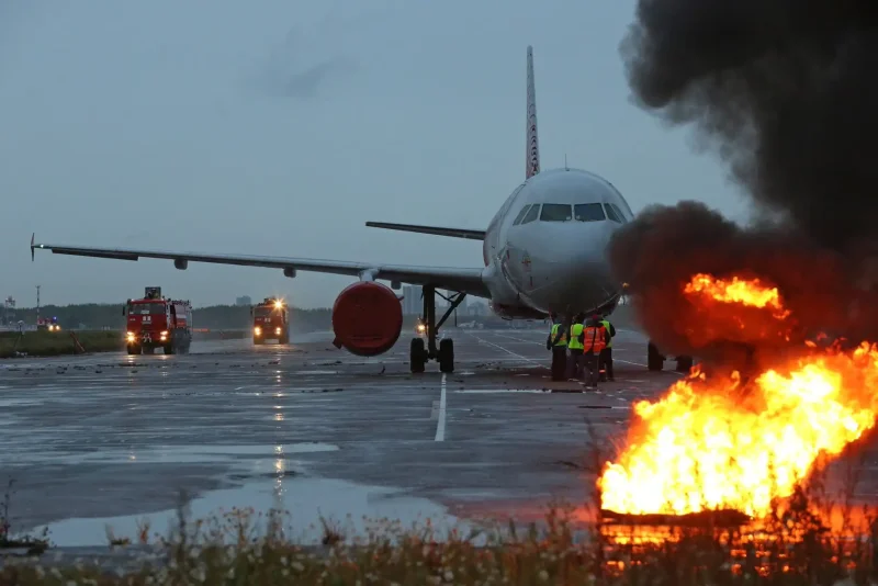 Самолет с горящим двигателем