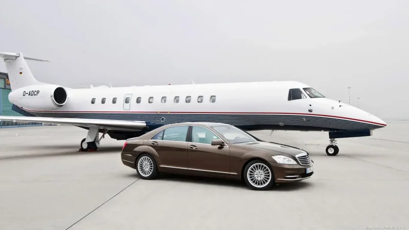 Private Jet and Mercedes