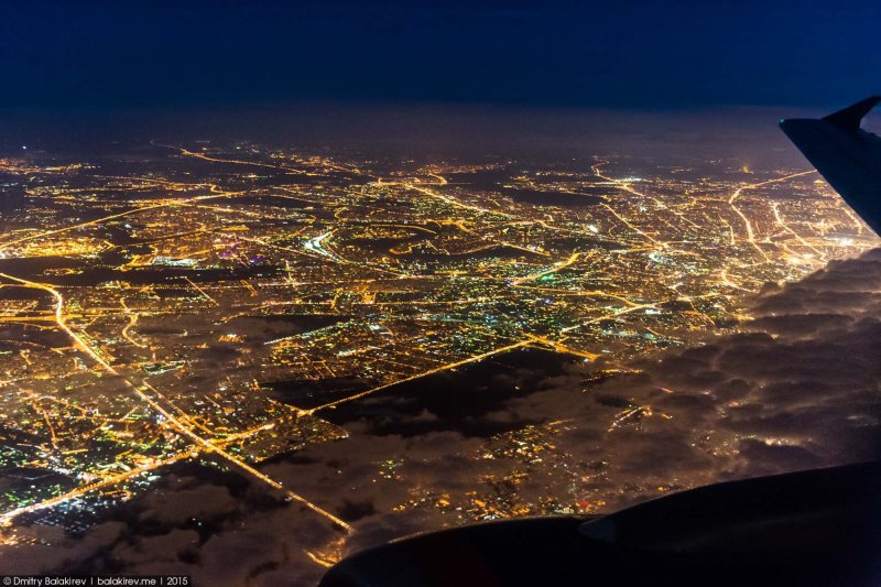 Казань с самолета ночью