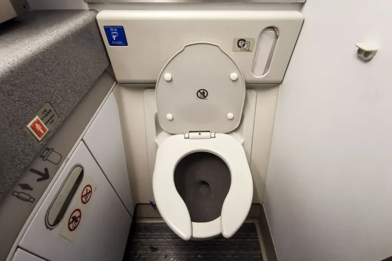 Кнопка смыва в туалете в самолете