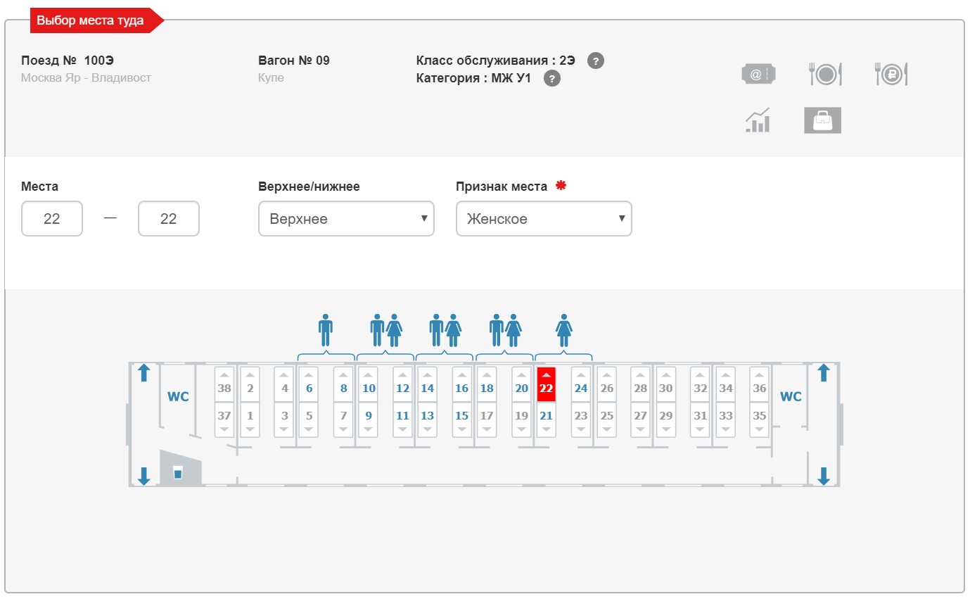 Картинка мест в вагоне