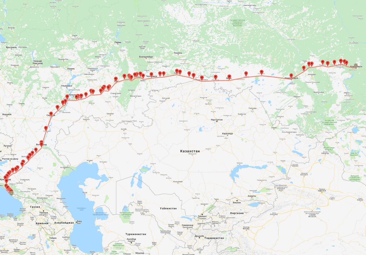 Карта поезда красноярск анапа