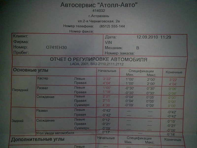 2110 Лада параметры развал схождения колес