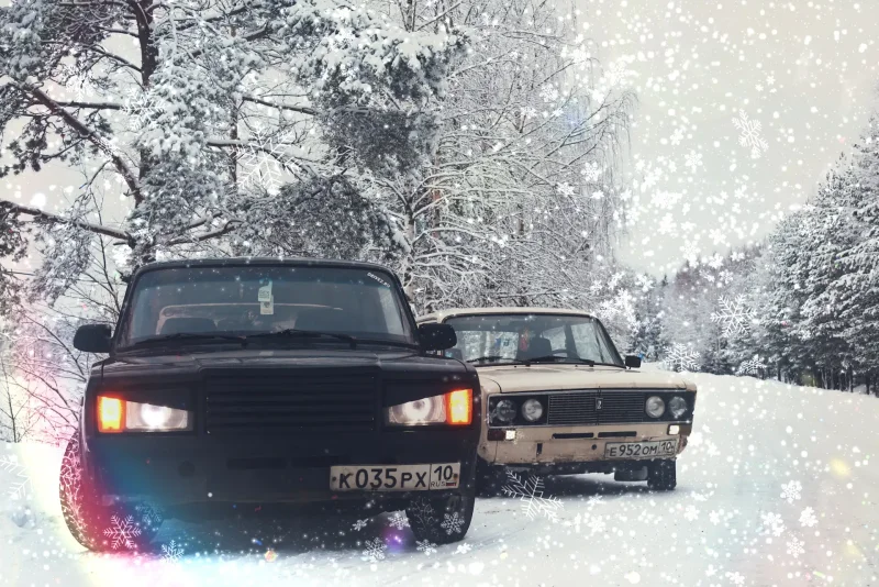 ВАЗ 2107 черная зимой