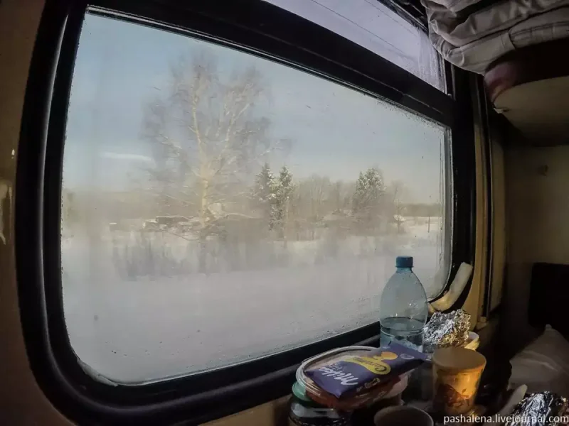 Зимний вид из окна поезда