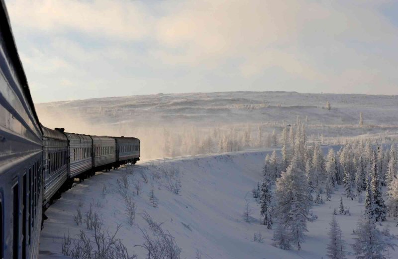 Вид из окна поезда зимой