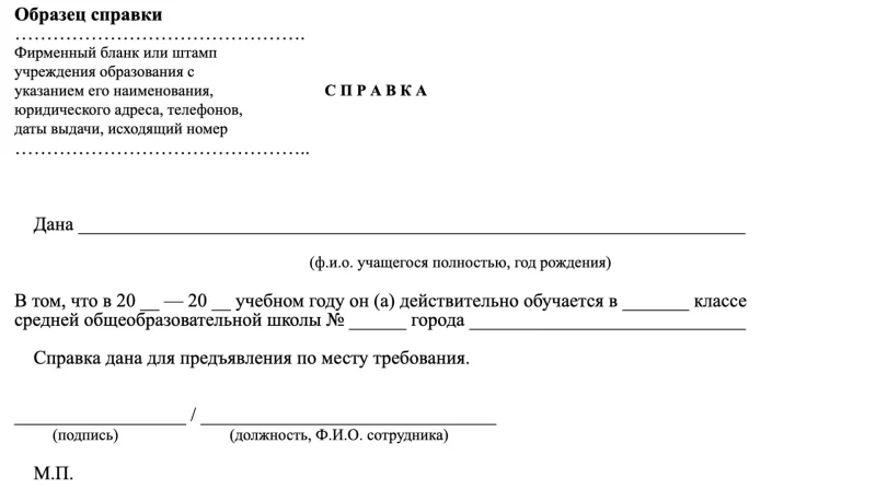 Справка школьника образец