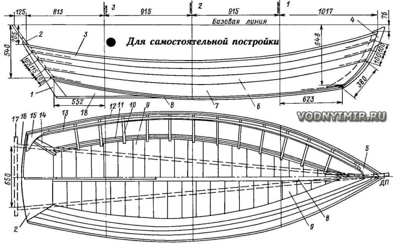 Чертеж гребной лодки Скиф
