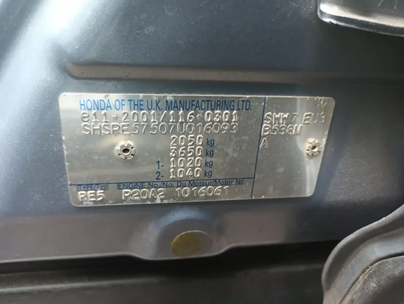 Honda CR-V табличка VIN