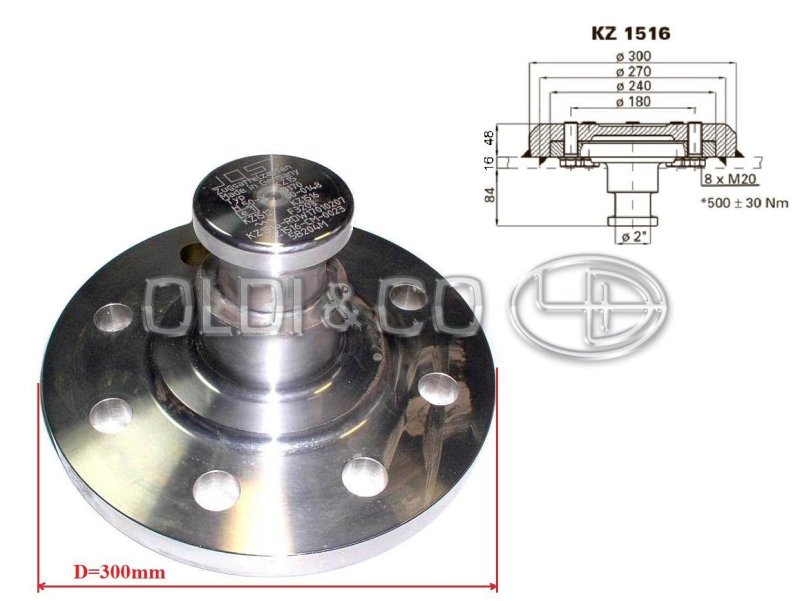 Шкворень 2" Jost kz1516-01 (фланец ø240 мм) чертёж