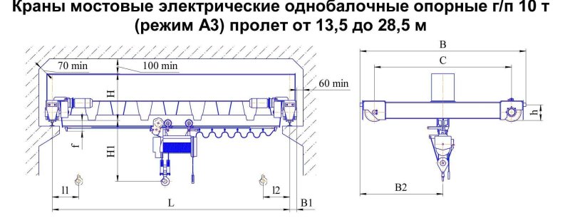 Кран мостовой опорный 10т чертеж