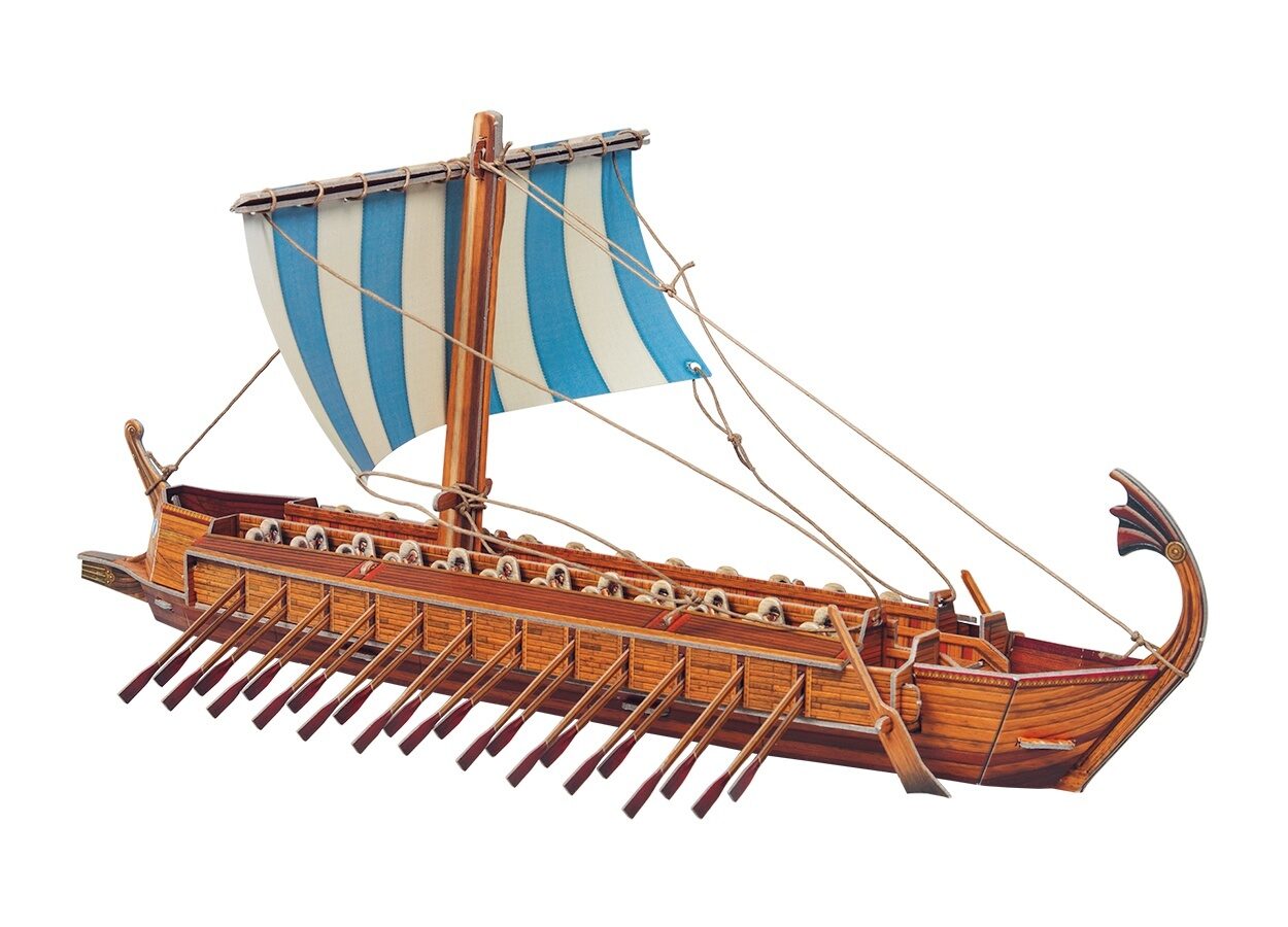 Как назывались греческие корабли. Греческая бирема модель. Греческая бирема корабль. Бирема это в древней Греции. УМБУМ Греческая бирема.
