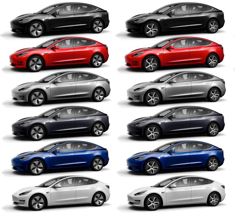 Tesla model 3 цвета кузова