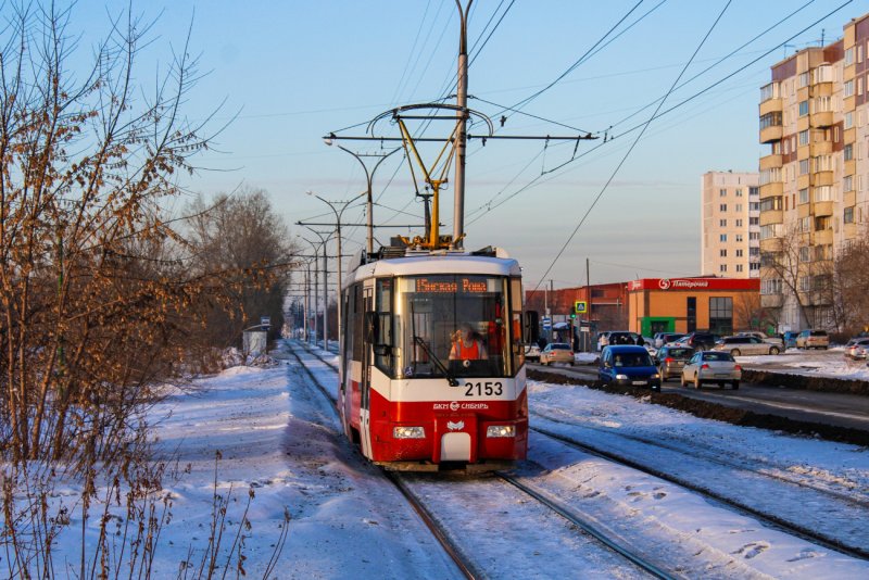 Трамвай БКМ 62103 Новосибирск зима