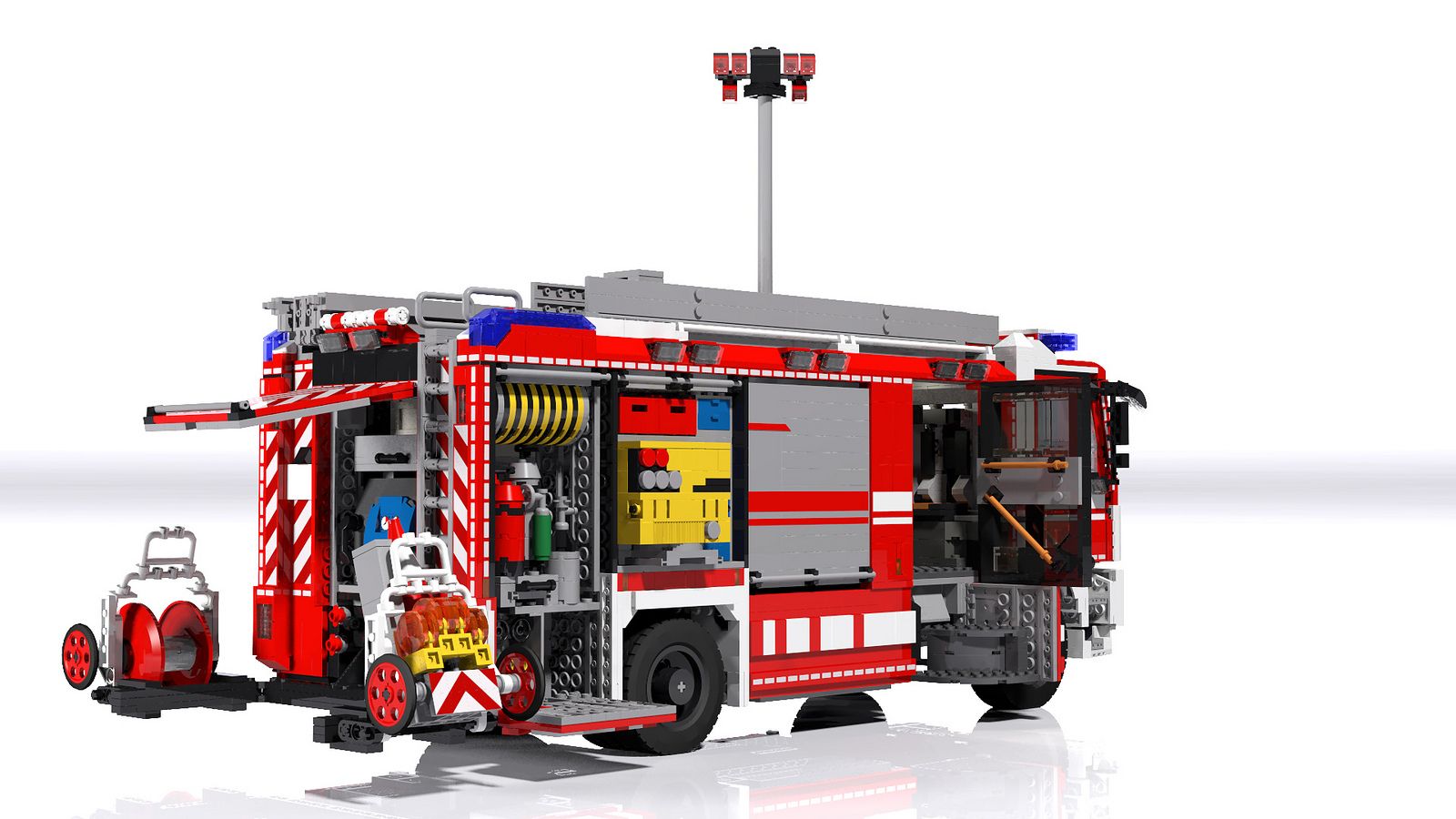Пожарная машина сборка. Пожарная машина Rosenbauer игрушка.