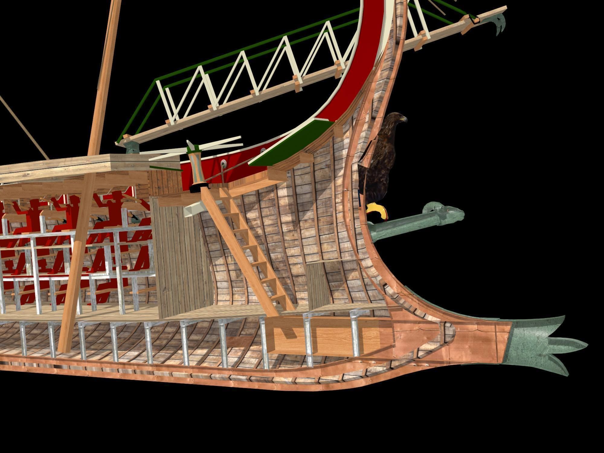 Нос античного корабля 6. Римская бирема корабль. Римский корабль квинквирема. Трирема боевой корабль. Греческая бирема модель.