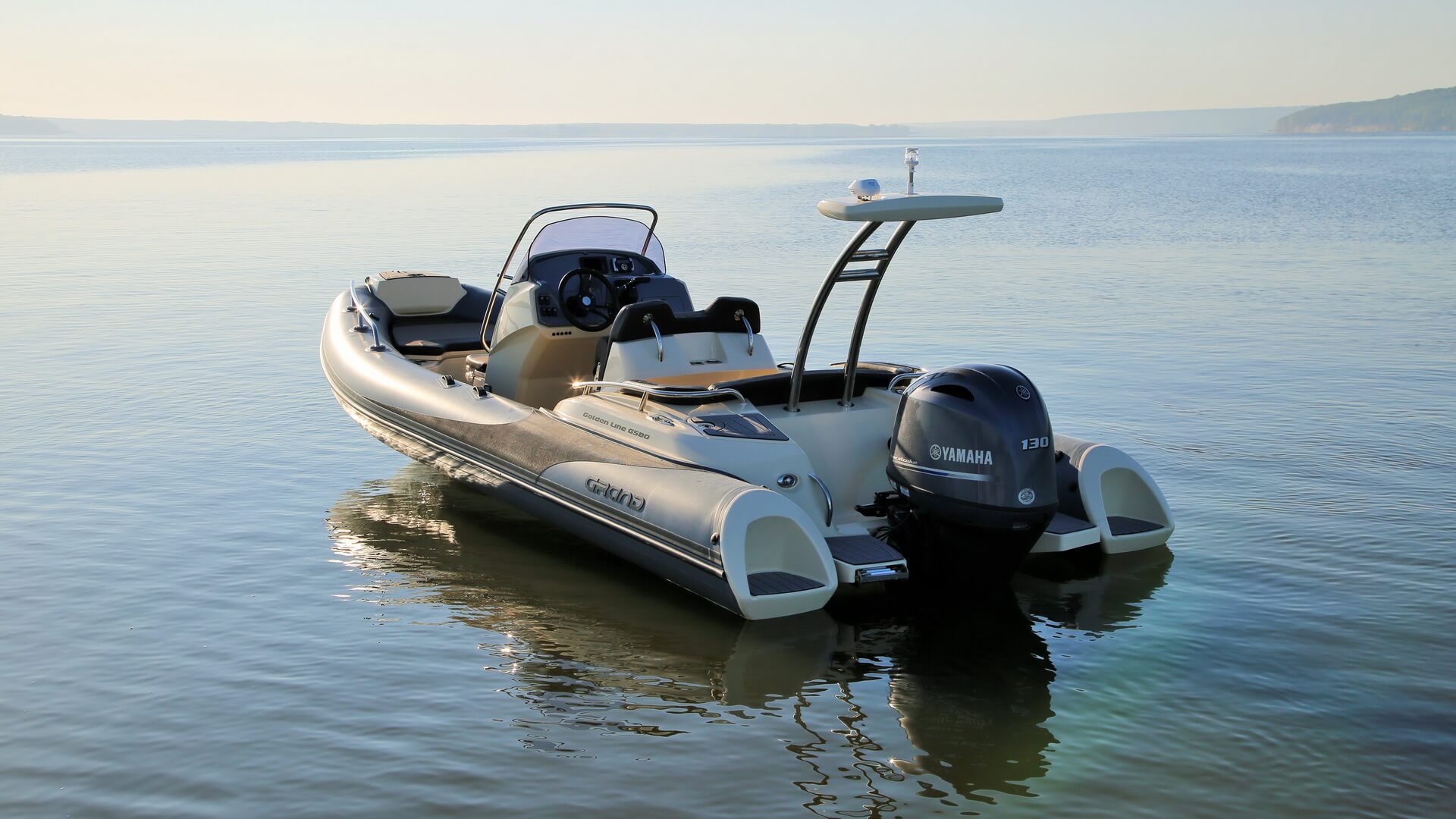 Надувная лодка с мотором 4. Yamaha f130aetl. РИБ Гранд 580. Лодка РИБ Grand Golden line. Rib Grand Golden line g580.