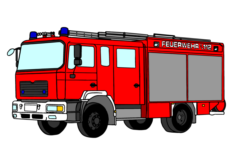 Нарисованная пожарная машина вид сбоку