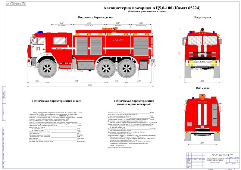 КАМАЗ 43118 АЦ пожарный чертежи