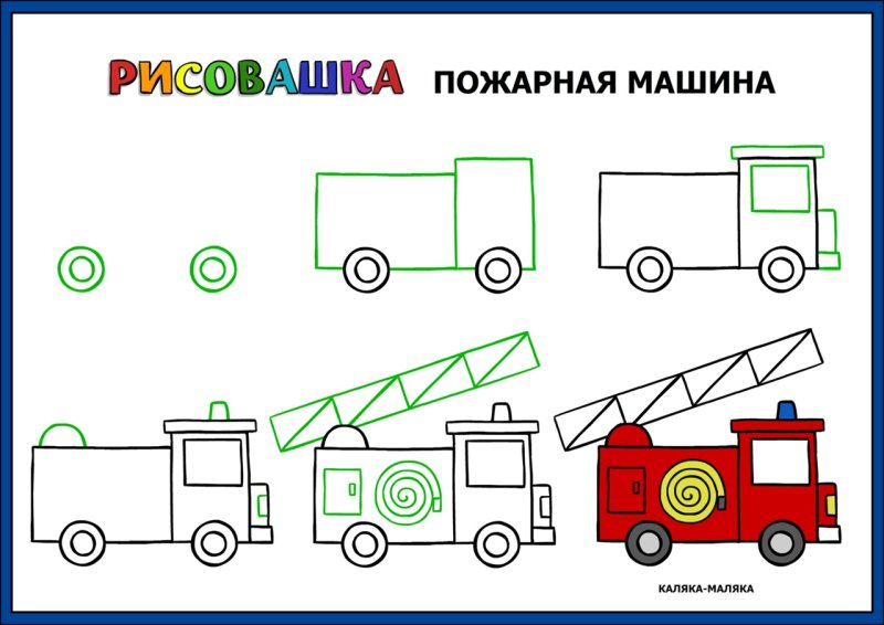 Поэтапное рисование пожарной машины