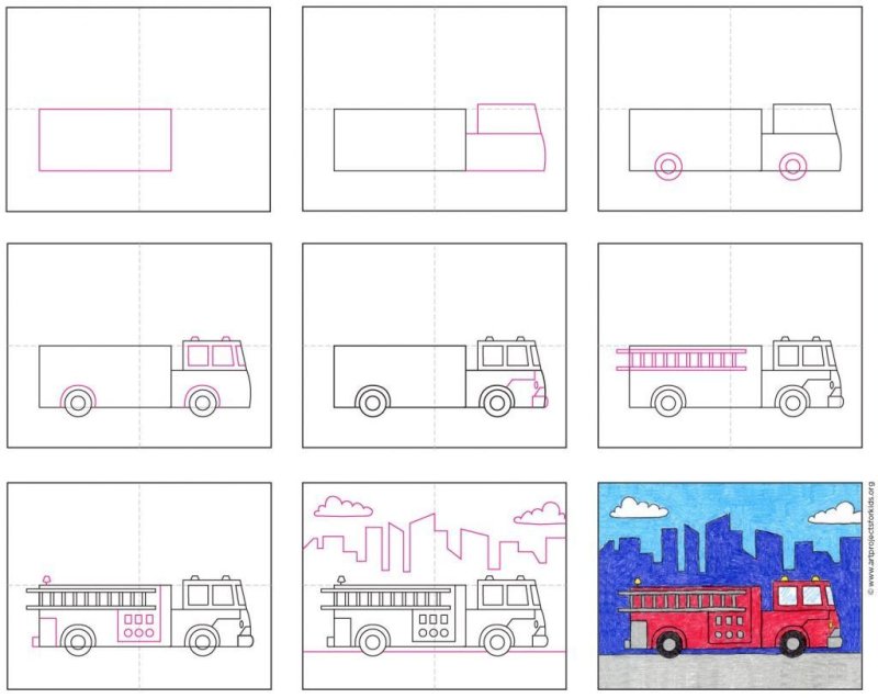 Схема рисования пожарной машины в старшей группе