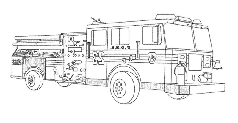Пожарная машина сбоку на пожаре раскраска
