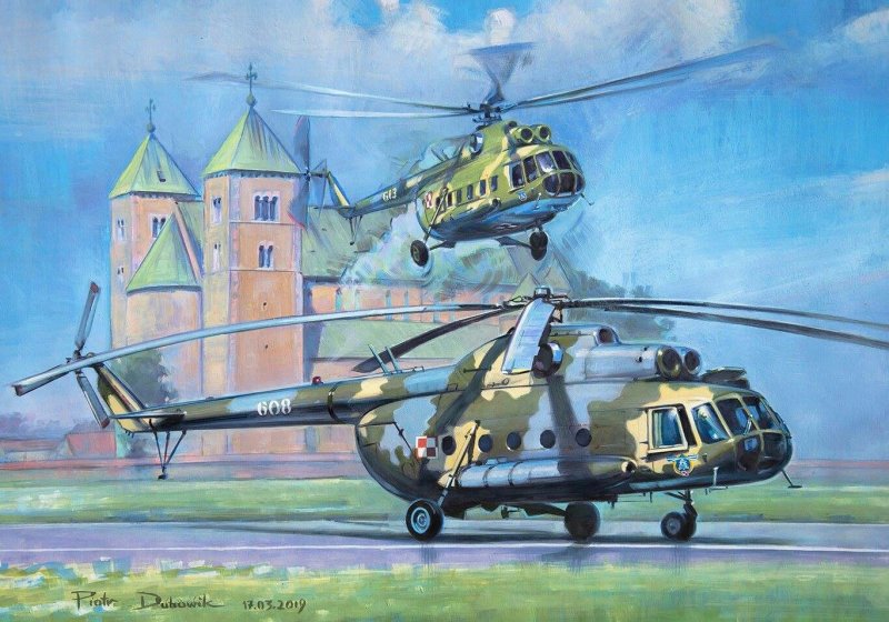 Вертолёт ми-8 акварель