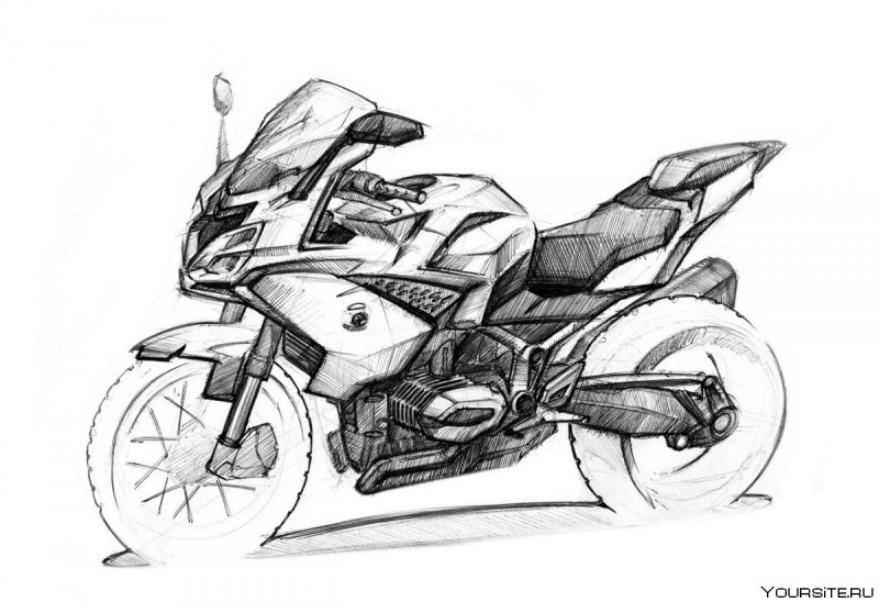 Мотоцикл рисунок карандашом