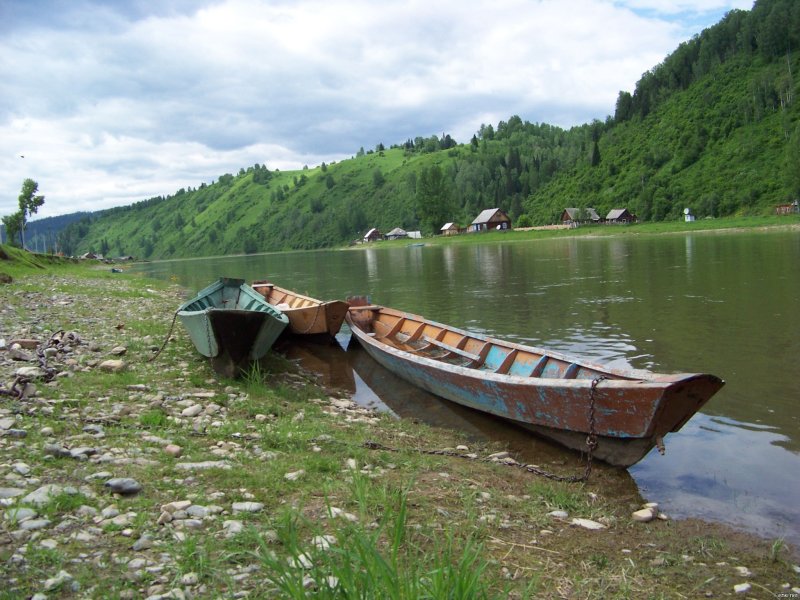 Лодки староверов на Енисее