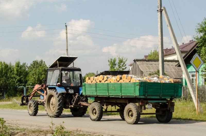 Трактор Беларус 82 с телегой ПТС 1