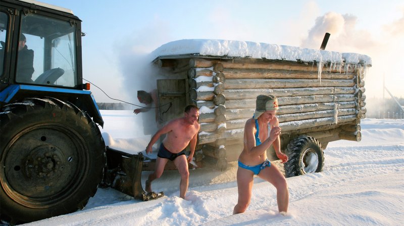 Баня на колёсах зимой