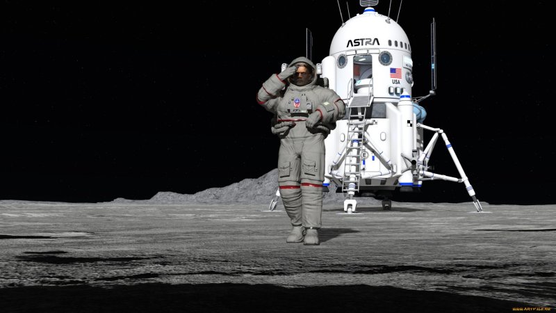 Космонавт на Луне с ракетой