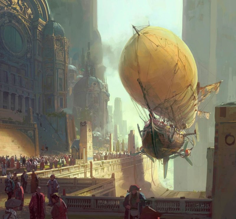 Steampunk Art город воздушные корабли