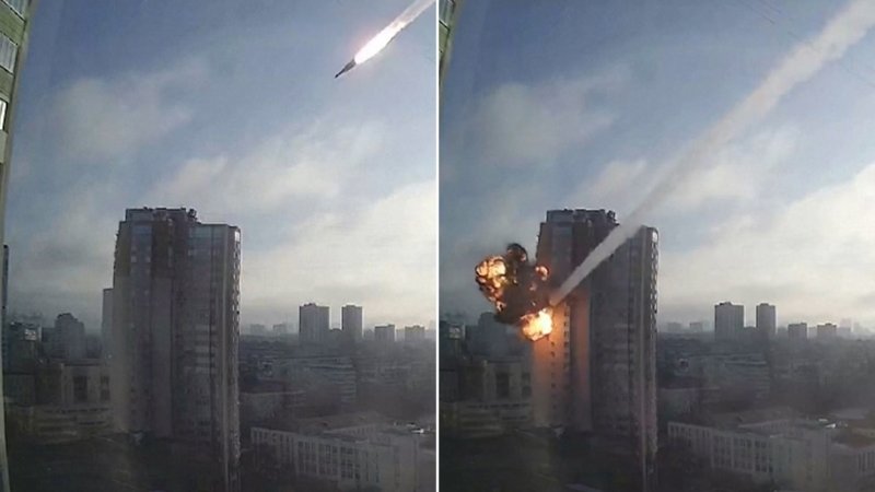 Поподание ракет в Киеве в дом