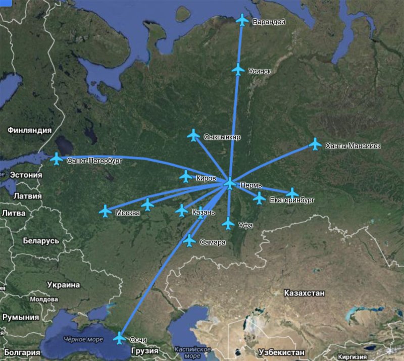 Авиасообщение между городами России