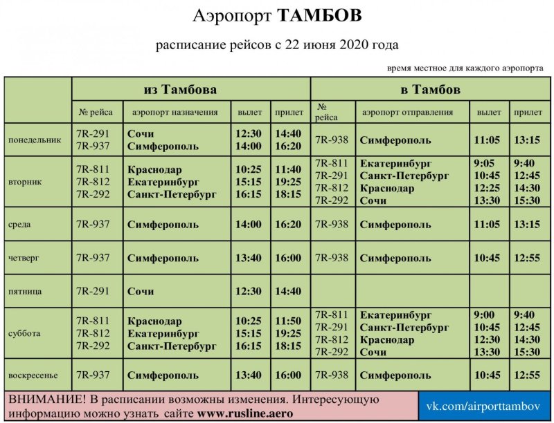 Аэропорт Тамбов расписание рейсов
