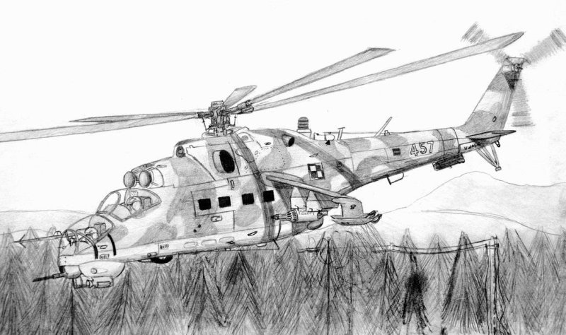 Ми-24 вертолёт рисунок сбоку
