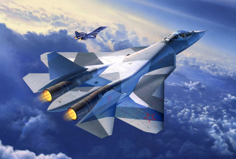 Военные России т-50 на голубом фоне