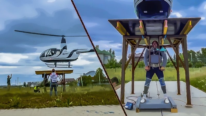 Вертолет поднимает человека