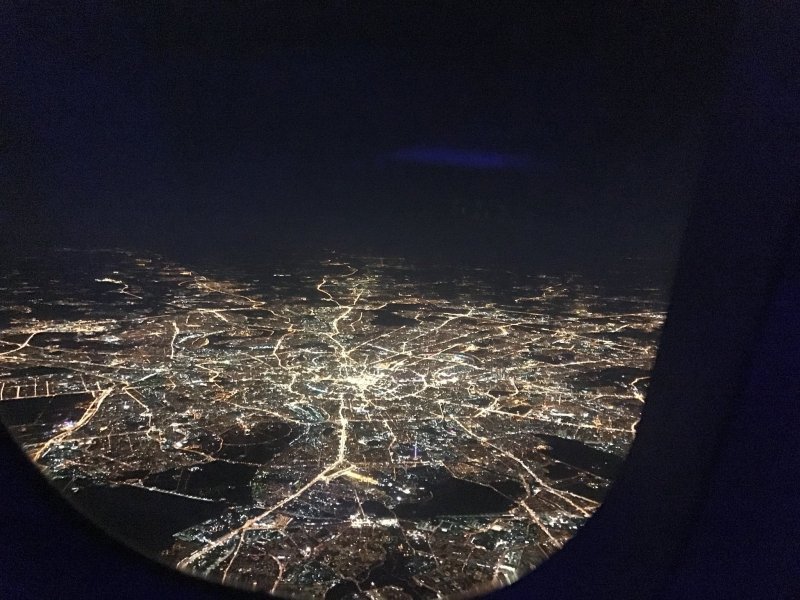 Москва из самолета ночью