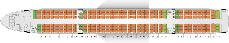 Расположение мест в самолете Боинг 757-200 схема