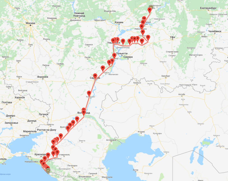 Маршрут поезда Ижевск Адлер