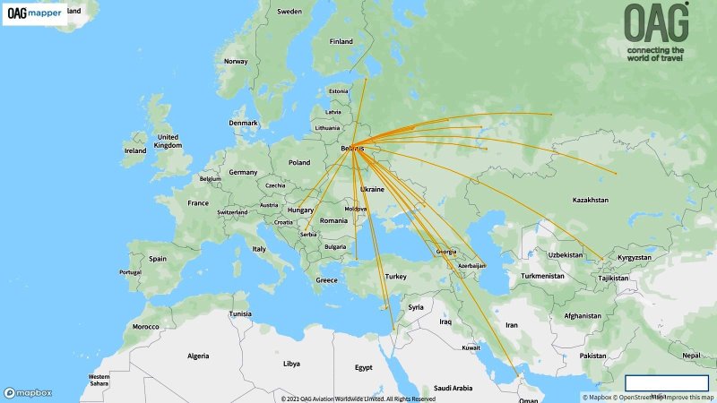 Белавиа карта полетов 2022