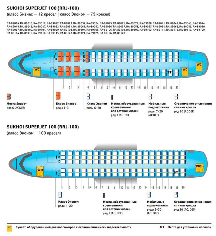 Сухой Суперджет 100 схема салона