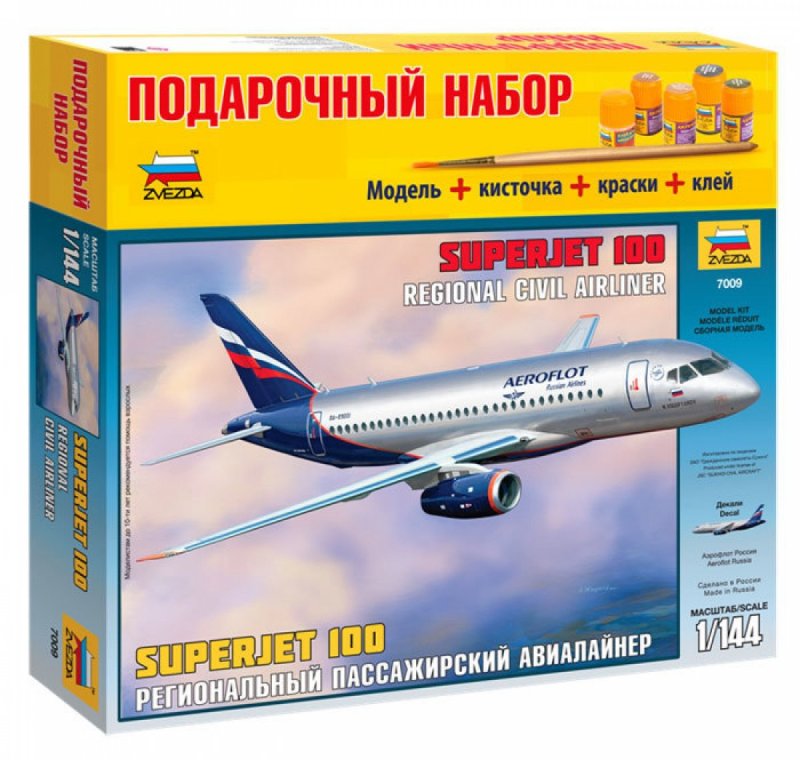 Сборная модель zvezda региональный пассажирский авиалайнер Superjet 100 (7009) 1:144