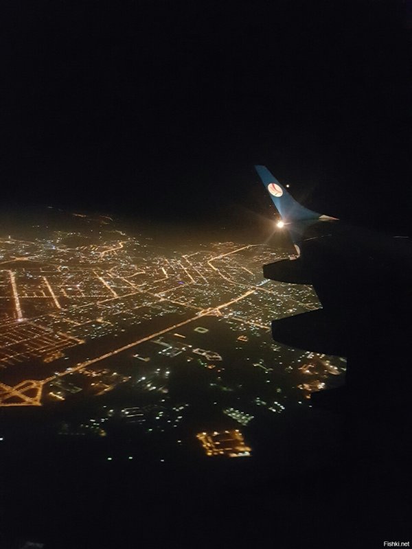 Вид из самолета ночью Москва Внуково